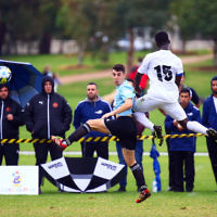 8-5-16. North Caulfield Maccabi Football Club (NCMFC) 4 def Penninsula Strikers 1. Caulfield Park. Yonnie Lipshatz. Photo: Peter Haskin
