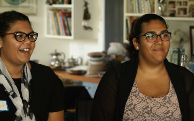 Bridgett Cama and Tamara Kenny speaking at a Shalom Gamarada Scholarship Program lunch in Vaucluse ahead of National Reconciliation Week. Photo: Shane Desiatnik.