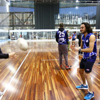 15-6-16. AFL multi cultural round. Members of Maccabi All Abilities working on their football skills at the Collingwood Footbal Club. Photo: Peter Haskin