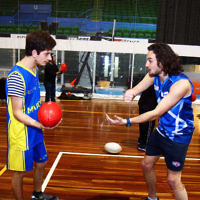 15-6-16. AFL multi cultural round. Members of Maccabi All Abilities working on their football skills at the Collingwood Footbal Club. Photo: Peter Haskin