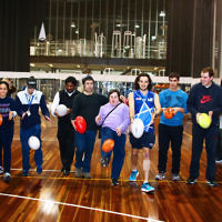 15-6-16. AFL multi cultural round. Members of Maccabi All Abilities working on their football skills at the Collingwood Footbal Club. Photo: Peter Haskin