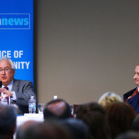 22-6-16. AJN/Zionism Victoria Federal election 2016 debate. Michael Danby (Labor), Owen Guest (Liberal). Photo: Peter Haskin 22-6-16. AJN/Zionism Victoria Federal election 2016 debate. Michael Danby (Labor), Owen Guest (Liberal). Photo: Peter Haskin