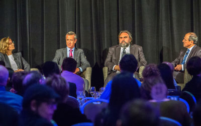 Associate Professor Leanne Piggott, Peter Hartcher, Anthony Bubalo and panel host Vic Alhadeff at the 2016 Graf Oration at Sydney's Shangri-La Hotel on September 26.
Photo: Jack Hochfeld.