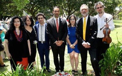 From left: Elena Kats-Chernin, Lynda Ben-Menashe, Brendan Zlatkis, Alex Ryvchin, Sam Khavin, Tony Kay and Leo Novikov. Photo: Noel Kessel