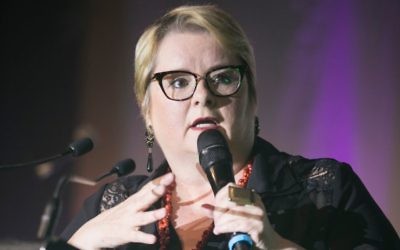 Magda Szubanski hosting the Jewish House gala dinner in Sydney. Photo: Nadine Saacks