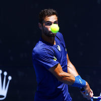 11-1-17. American Noah Rubin overcame a bit of a shakey start to defeat Germany’s Cedrik-Marcel Stebe in three sets, 5-7 6-4 6-4 and advance to the next round of qualifying for the main draw of the Australian Open. Photo: peter Haskin