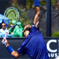 11-1-17. American Noah Rubin overcame a bit of a shakey start to defeat Germany’s Cedrik-Marcel Stebe in three sets, 5-7 6-4 6-4 and advance to the next round of qualifying for the main draw of the Australian Open. Photo: peter Haskin