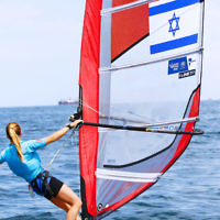 6-12-16. Sailing World Cup Final, Melbourne 2016. Women RS-X (wind surfing). Israeli Noga Geller. Photo: Peter Haskin