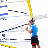 6-12-16. Sailing World Cup Final, Melbourne 2016. Women RS-X (wind surfing). Israel'sYoav Omer (24). Photo: Peter Haskin