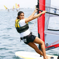 6-12-16. Sailing World Cup Final, Melbourne 2016. Women RS-X (wind surfing). Israeli Noy Drihan. Photo: Peter Haskin