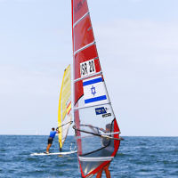 6-12-16. Sailing World Cup Final, Melbourne 2016. Women RS-X (wind surfing). Israeli Noy Drihan. Photo: Peter Haskin
