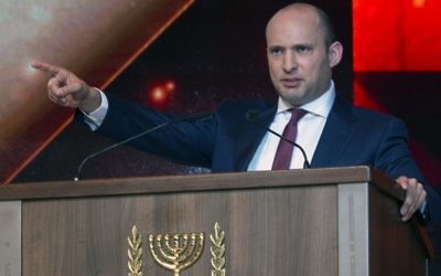 Naftali Bennett responding to John Kerry's speech last week. Photo: EPA/Jim Hollander
