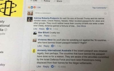 The controversial comment posted by Amnesty International Australia on its Facebook site.