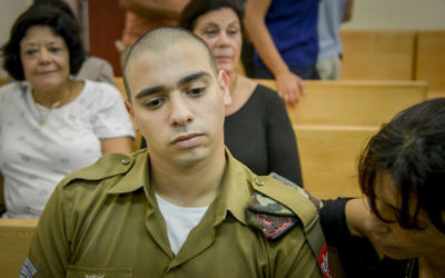 Elor Azaria at a military court hearing in Jaffa last August. Photo: Miriam Alster/Flash90/JTA