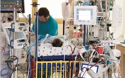 A baby from Gaza with congenital heart disease being treated at Sheba Hospital.