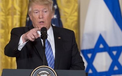 Donald Trump speaks during a joint press conference with Minister Benjamin Netanyahu. Photo: Saul Loeb / AFP