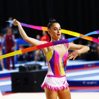 2-6-17. 2017 Australian Gymnastics Championships. Hisense Arena. Junior International Rythmic Gymnastics, Rashelle Feldman, ribbon. Photo: Peter Haskin 2-6-17. 2017 Australian Gymnastics Championships. Hisense Arena. Junior International Rythmic Gymnastics, Rashelle Feldman, ribbon. Photo: Peter Haskin
