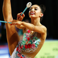 2-6-17. 2017 Australian Gymnastics Championships. Hisense Arena. Junior International Rythmic Gymnastics, Alexandra Kiroi, clubs. Photo: Peter Haskin 2-6-17. 2017 Australian Gymnastics Championships. Hisense Arena. Junior International Rythmic Gymnastics, Alexandra Kiroi, clubs. Photo: Peter Haskin