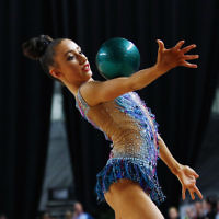 3-6-17. 2017 Australian Gymnastics Championships. Hisense Arena. Junior International Rythmic Gymnastics, Alexandra Kiroi, ball. Photo: Peter Haskin 3-6-17. 2017 Australian Gymnastics Championships. Hisense Arena. Junior International Rythmic Gymnastics, Alexandra Kiroi, ball. Photo: Peter Haskin