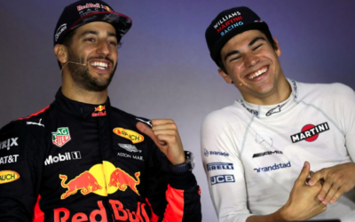 Australian Daniel Ricciardo (left) with Lance Stroll after the Grand Prix in Azerbaijan.