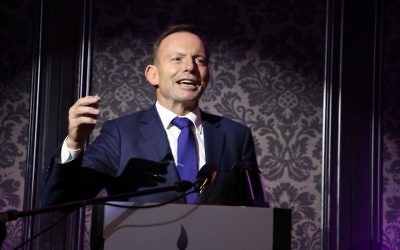 Tony Abbott speaking at the Chabad North Shore gala dinner. Photo: Shane Desiatnik