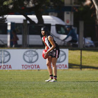 13-8-17. VAFA Women Preliminary Final. AJAX Jackettes were deferated by Old Mentonians 5-6-36 to 5-8-38. Toni Hamilton. Photo: Peter Haskin