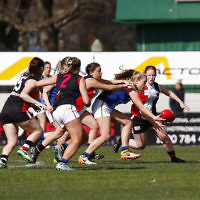 13-8-17. VAFA Women Preliminary Final. AJAX Jackettes were deferated by Old Mentonians 5-6-36 to 5-8-38. Photo: Peter Haskin