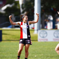 13-8-17. VAFA Women Preliminary Final. AJAX Jackettes were deferated by Old Mentonians 5-6-36 to 5-8-38. Elyse Cherny. Photo: Peter Haskin
