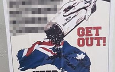 One of the posters that was plastered on schools in Melbourne last weekend.