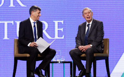 Tamir Pardo (right) being interviewed by Yoav Limor.
Photo: Peter Haskin.