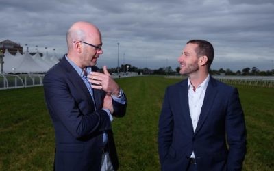 Sonney Roth (left) with Brae Sokolski at Flemington Racecourse ahead of the Melbourne Cup. Photo: Ren Rizzolo