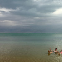 Edward Baral and daughter Lee enjoy a leisurely float on the Dead Sea.