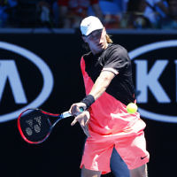 17-1-18. Australian Open 2018. Round 2 Mens doubles. Denis Shapovalov lost to Jo-Wilfried Tsonga. 6-3 3-6, 6-1, 6-7, 5-7. Photo: Peter Haskin