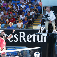 17-1-18. Australian Open 2018. Round 2 Mens doubles. Denis Shapovalov lost to Jo-Wilfried Tsonga. 6-3 3-6, 6-1, 6-7, 5-7. Photo: Peter Haskin