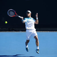 19-1-18. Australian Open 2018. Round 3 Mens singles. Diego Schwartzman def Alex Dolgopolov 6-7, 6-2, 6-3, 6-3.   Photo: Peter Haskin