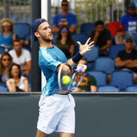 Australian Open 2018. Mens qualifying round 1. Edan Leshem lost to Gleb Sakharov 6-7, 4-6. Photo: Peter Haskin