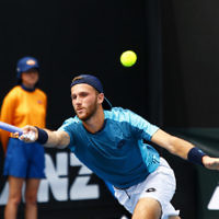 Australian Open 2018. Mens qualifying round 1. Edan Leshem lost to Gleb Sakharov 6-7, 4-6. Photo: Peter Haskin