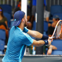 Australian Open 2018. Mens qualifying round 1. Edan Leshem lost to Gleb Sakharov 6-7, 4-6. Photo: Peter Haskin