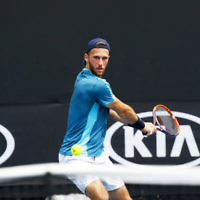 Australian Open 2018. Mens qualifying round 1. Edan Leshem lost to Gleb Sakharov 6-7, 4-6. Photo: Peter Haskin