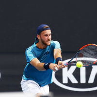 Australian Open 2018. Mens qualifying round 1. Edan Leshem lost to Gleb Sakharov 6-7, 4-6. Photo: Peter Haskin