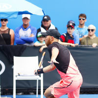 15-1-18. Australian Open. Round 1. Dudi Sela lost to Ryan Harrison in five sets. 3-6, 7-5, 6-3, 5-7, 2-6. Photo: Peter Haskin