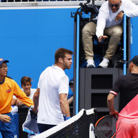 15-1-18. Australian Open. Round 1. Dudi Sela lost to Ryan Harrison in five sets. 3-6, 7-5, 6-3, 5-7, 2-6. Photo: Peter Haskin