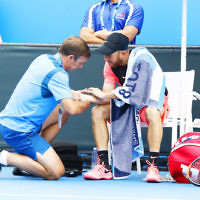 15-1-18. Australian Open. Round 1. Dudi Sela lost to Ryan Harrison in five sets. 3-6, 7-5, 6-3, 5-7, 2-6. Photo: Peter Haskin
