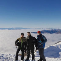 Noam Cohney, Hona Dodge and Ari Fisher at Treble Cone ski resort in New Zealand.