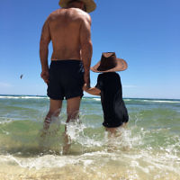 Raymond Rothschild and 4-year-old grandson Jacob Richardson enjoying Frankston beach. Raymond Rothschild and 4-year-old grandson Jacob Richardson enjoying Frankston beach.