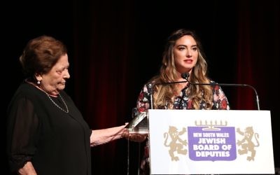 Chana Raizel Friedman with her grandmother and Holocaust survivor Alice Adamak. Photo: Giselle Haber