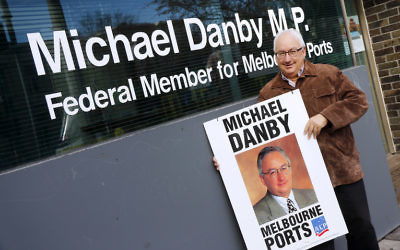 Michael Danby, holding a poster from his first election campaign in 1998, at his Fitzroy Street office in St Kilda after announcing he will not be standing for re-election at the next federal election.      Photo: Peter Haskin
