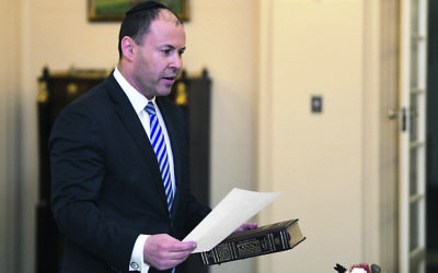 Josh Frydenberg being sworn in as Federal Treasurer last Friday. Photo: AAP Image/Lukas Coch