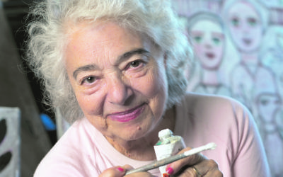 Artist Mirka Mora in her studio. Photo: Fred Kroh