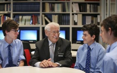 Holocaust survivor and Sydney Jewish Museum volunteer guide Eddie Jaku talking with students. He will speak at various 2018 Capital Appeal events in October.